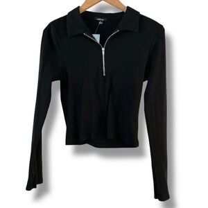 Crop top ribbed quarter zip